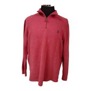 Polo Ralph Lauren Mens Large Red 1/4 Zip Jersey Sweatshirt Sweater Polo Shirt